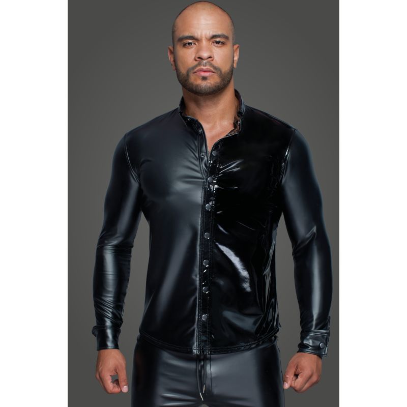 Powerwetlook PVC Long Sleeved Shirt w Button Placket - Hush Store Sydney 