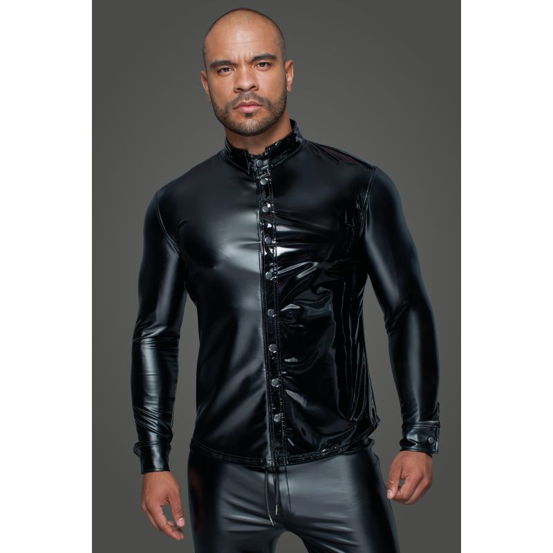 Powerwetlook PVC Long Sleeved Shirt w Button Placket - Hush Store Sydney 