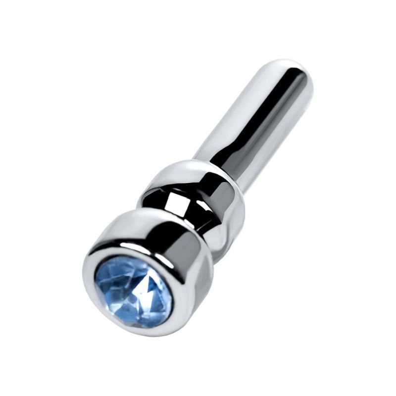 Silver Metal Urethral Plug w Sapphire Rhinestone Small - Hush Store Sydney 