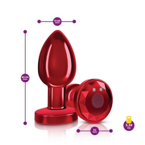 Cheeky Charms Red Rechargeable Vibrating Metal Butt Plug w Remote Medium - Hush Store Sydney 