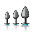Cheeky Charms Round Metal Butt Plug Gunmetal 3 Pc Kit w Teal Jewel - Hush Store Sydney 
