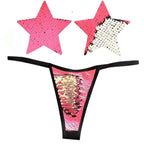 Bitchin Neon Pink and Silver Blacklight Sequin Pastie and Panty Set - Hush Store Sydney 