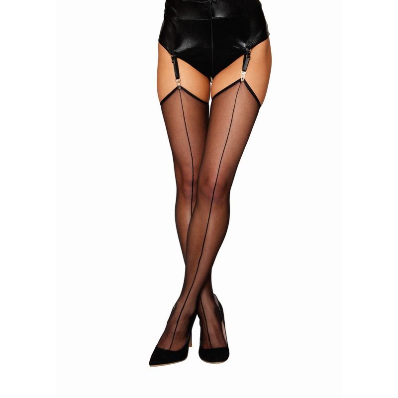 Dreamgirl Raw Edge Sheer Thigh High Stockings Black