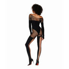 Dreamgirl Seamless Opaque and Fishnet Bodystocking Black