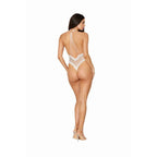 Fishnet Halter Teddy w Stretch Lace Edge Trims White - Hush Store Sydney 