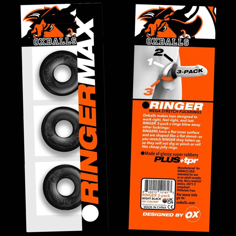 Ringer Max 3 Pc Cockring Set Black - Hush Store Sydney 
