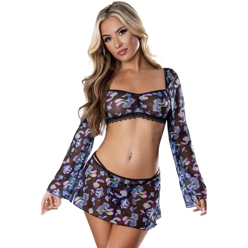 Mushroom Crop Top Skirt and G-String Set - Hush Store Sydney 