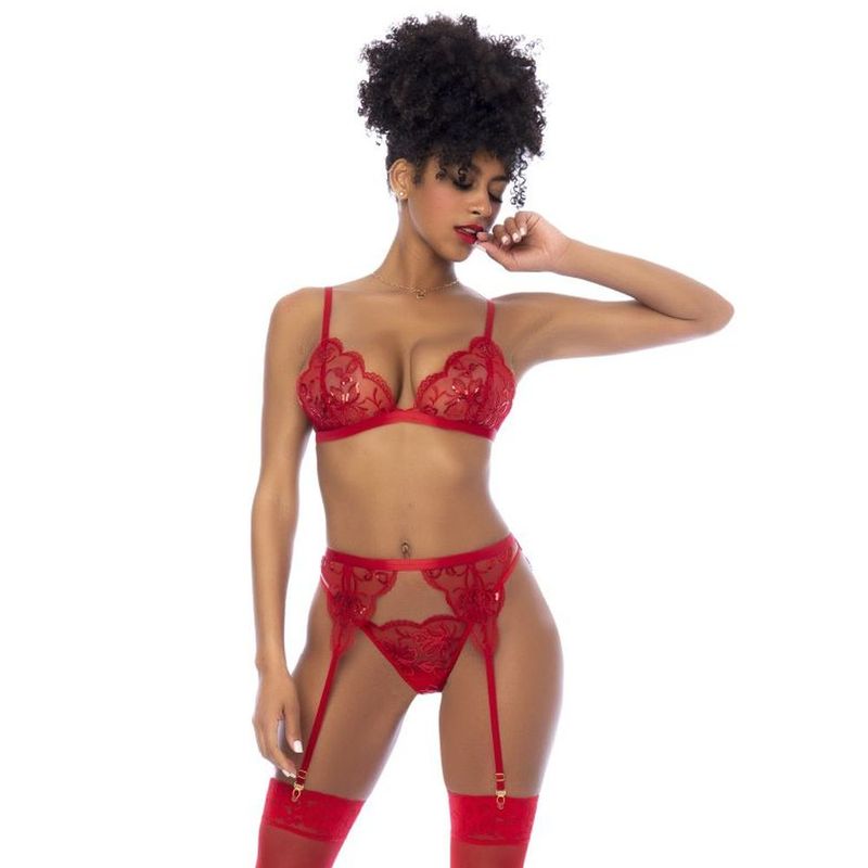 Red 3 Pc Set w/ Bralette, Garter Belt and Thong - Hush Store Sydney 