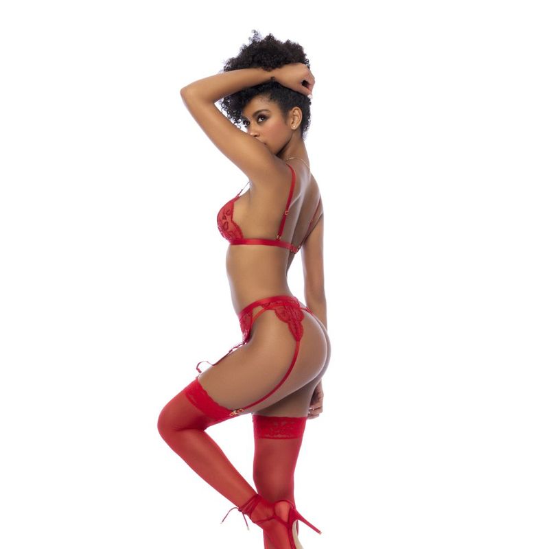 Red 3 Pc Set w/ Bralette, Garter Belt and Thong - Hush Store Sydney 