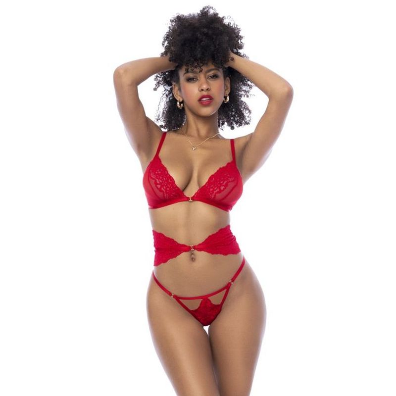 Red 3 Pc Set w/ Bra, Panties and Flexible Corset - Hush Store Sydney 