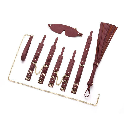 8 Pc Deluxe Bondage Play Kit Burgundy Gold - Hush Store Sydney 
