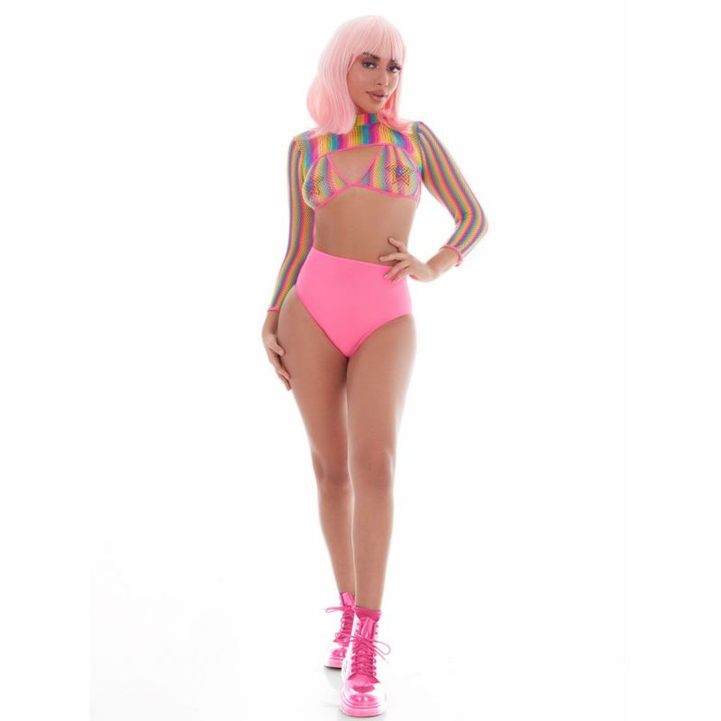 Rainbow Shrug Bikini Top Hot Pants Net Set incl Pasties - Hush Store Sydney 
