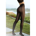 Lace Bloom Vertical Tights Black
