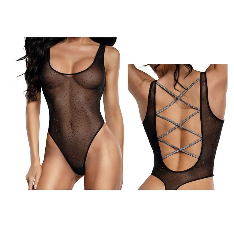 DreamGirl Sheer Mesh Rhinestone Teddy Black - Hush Store Sydney 