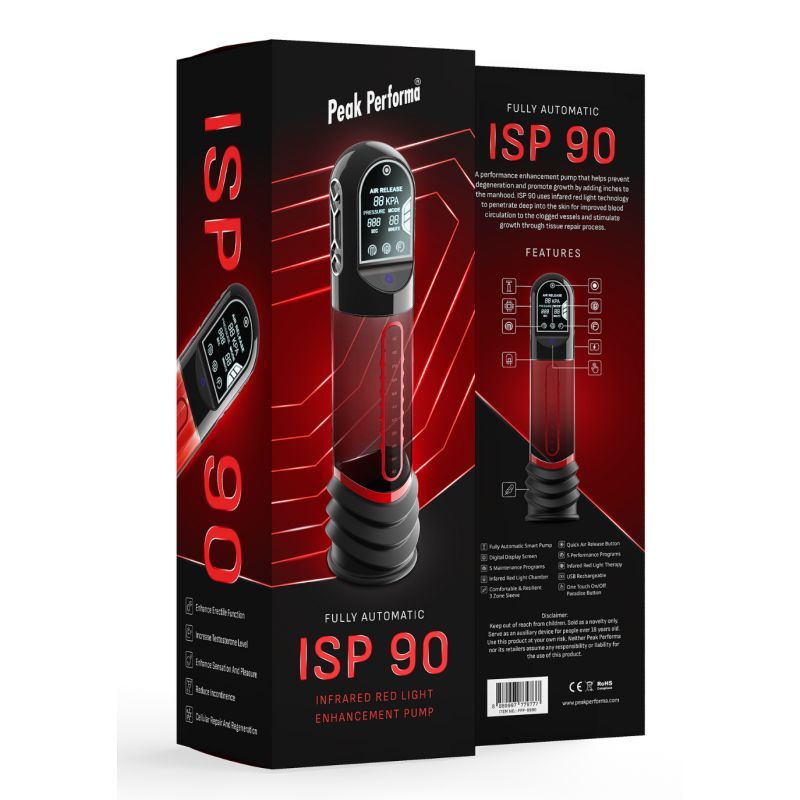ISP90 Curve Infrared Automatic LCD Penis Pump Red - Hush Store Sydney 