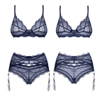 Nightly Blue Bra Panty Garter 3 Pc