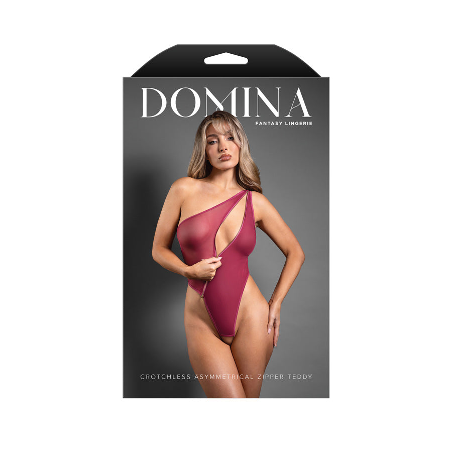 DOMINA Crotchless Asymmetrical Zipper Teddy - M/L - Berry Red - M/L Size - Hush Store Sydney 