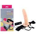 Realistic Hollow Strap-On Vibrator - Flesh 20.3 cm (8'') Hollow Vibrating Strap-On - Hush Store Sydney 