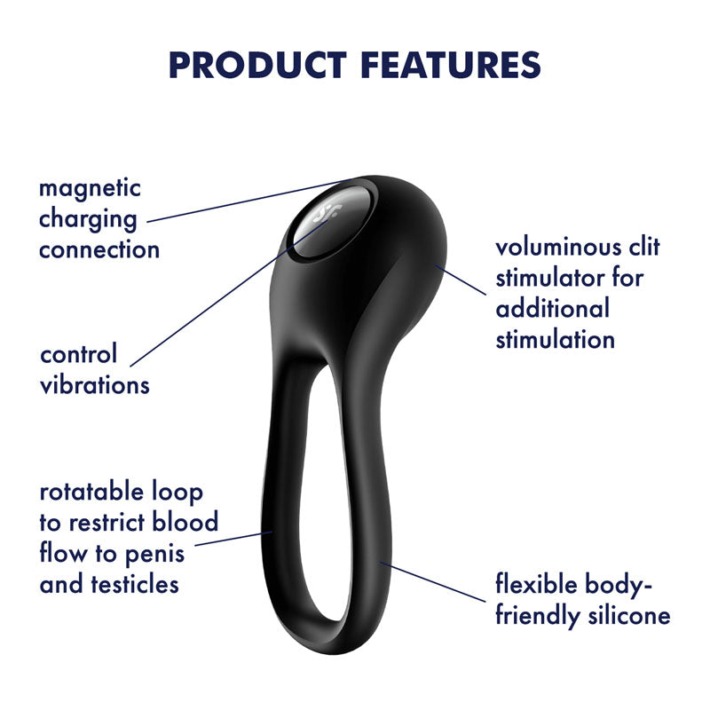 Satisfyer Majestic Duo - Black USB Rechargeable Cock Ring - Hush Store Sydney 
