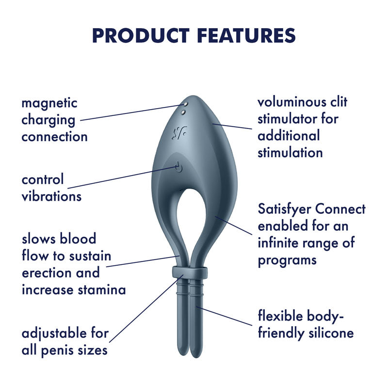 Satisfyer Bullseye - Navy - Navy Vibrating Adjustable Lasso Cock Ring - Hush Store Sydney 