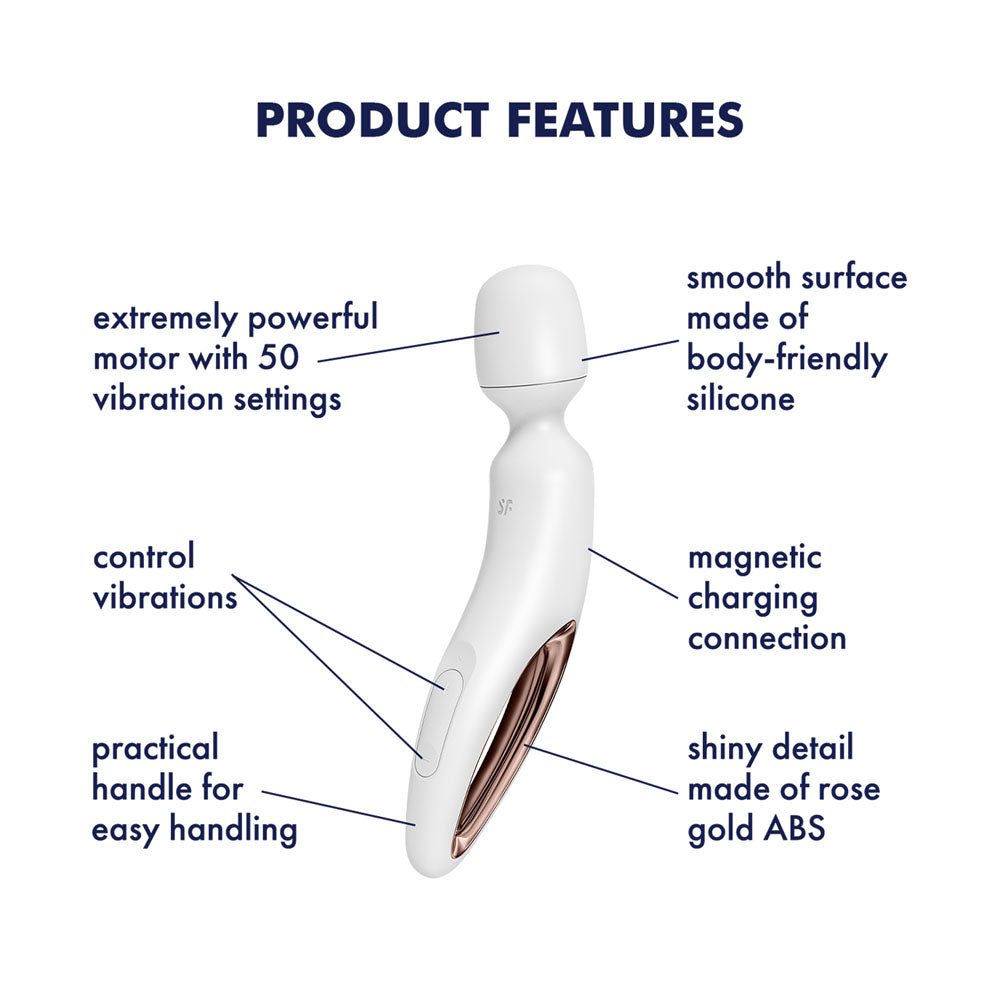 Satisfyer Wand-erland - White - White/Rose Gold USB Rechargeable Massage Wand