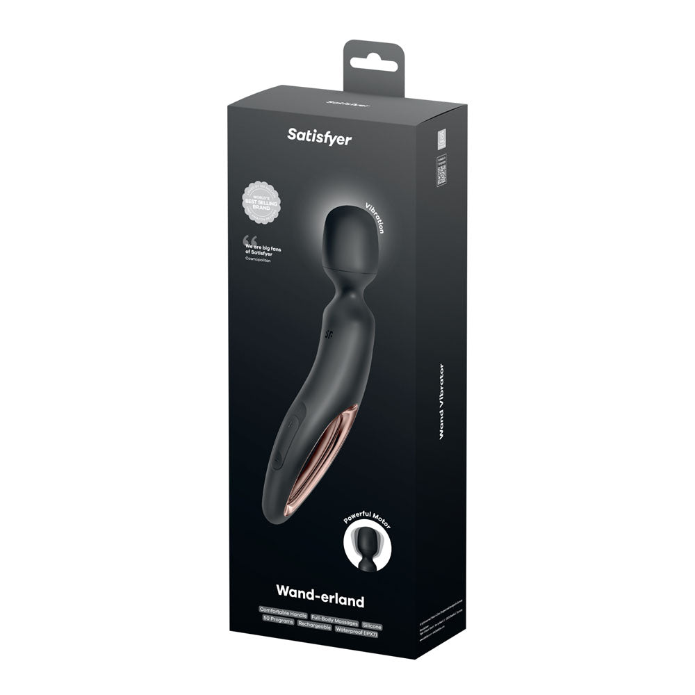 Satisfyer Wand-erland - Black - Black/Rose Gold USB Rechargeable Massage Wand