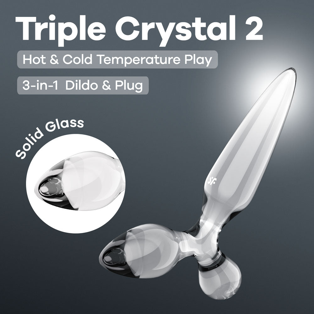 Satisfyer Triple Crystal 2 - Clear - Clear Glass 3-in-1 Butt Plug - Hush Store Sydney 