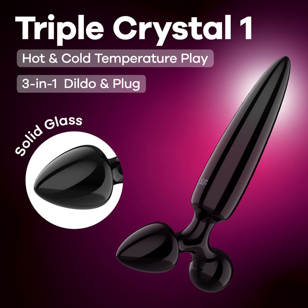 Satisfyer Triple Crystal 1 - Black - Black Glass 3-in-1 Butt Plug - Hush Store Sydney 