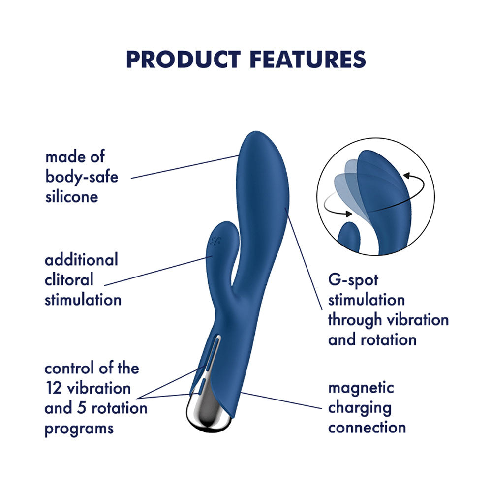 Satisfyer Spinning Rabbit 1 - Blue - Blue 20 cm USB Rechargeable Rotating Rabbit Vibrator - Hush Store Sydney 