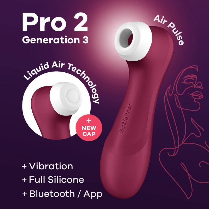 Satisfyer Pro 2 Generation 3 with App Control - Wine Red - Wine Red Touch-Free USB-Rechargeable Clitoral Stimulator - Hush Store Sydney 