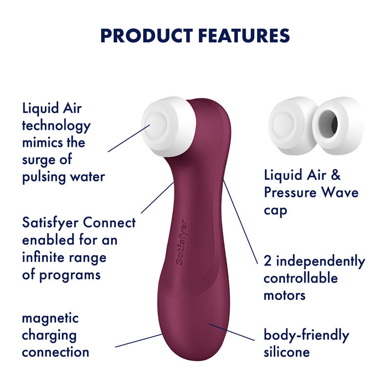 Satisfyer Pro 2 Generation 3 with App Control - Wine Red - Wine Red Touch-Free USB-Rechargeable Clitoral Stimulator - Hush Store Sydney 