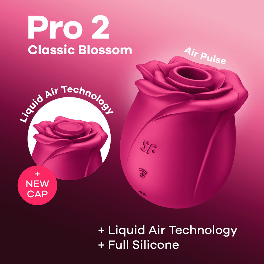 Satisfyer Pro 2 Classic Blossom - Red USB Rechargeable Air Pulse Rose Stimulator - Hush Store Sydney 