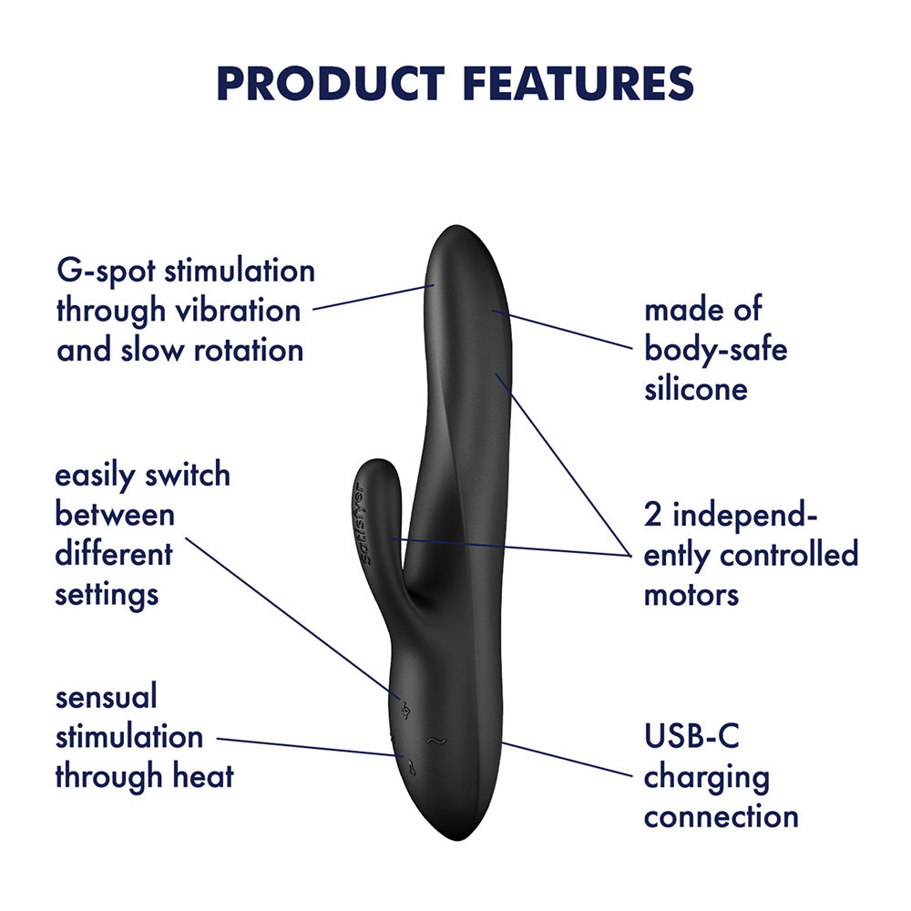 Satisfyer Heat Flex 3 - Black 23 cm USB-C Rechargeable Warming and Rotating Rabbit Vibrator