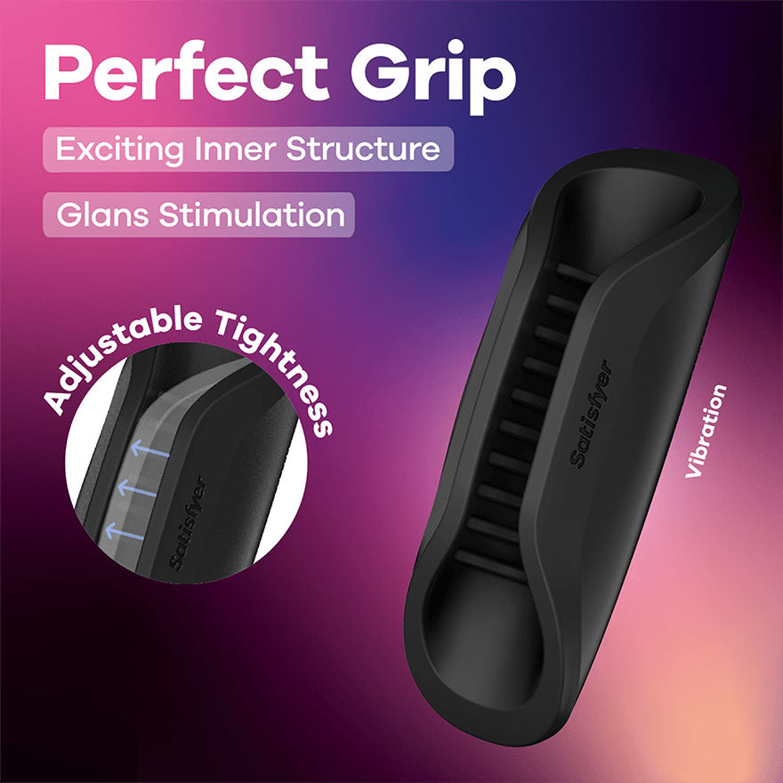 Satisfyer Perfect Grip - Black USB-C Rechargeable Vibrating Masturbator Sleeve