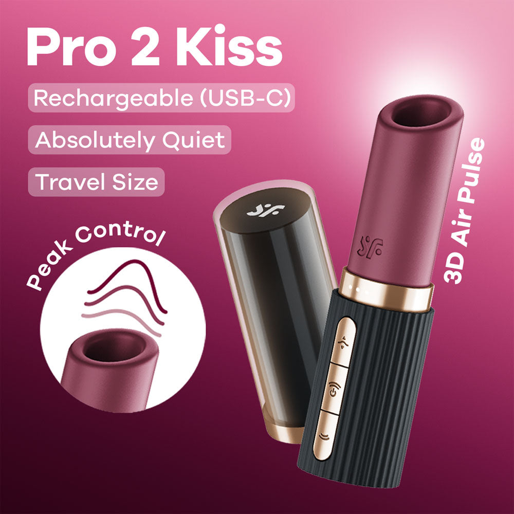 Satisfyer Pro 2 Kiss - Red/Black USB Rechargeable Air Pulse Stimulator - Hush Store Sydney 