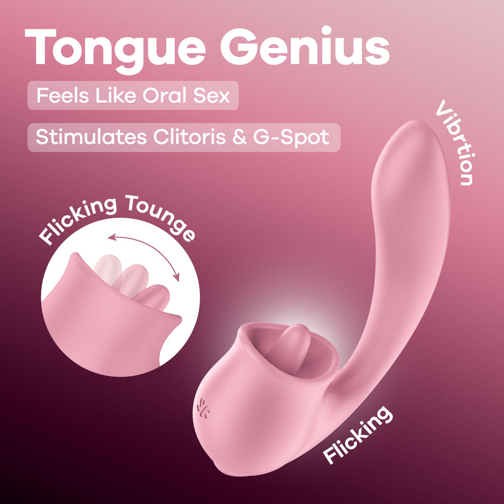 Satisfyer Tongue Genius Pink USB Rechargeable Flicking Stimulator - Hush Store Sydney 