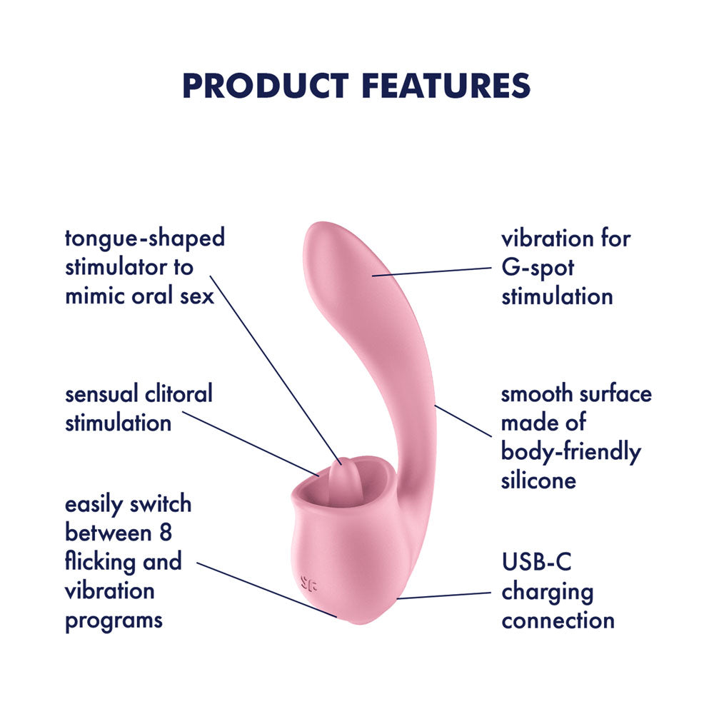 Satisfyer Tongue Genius Pink USB Rechargeable Flicking Stimulator - Hush Store Sydney 