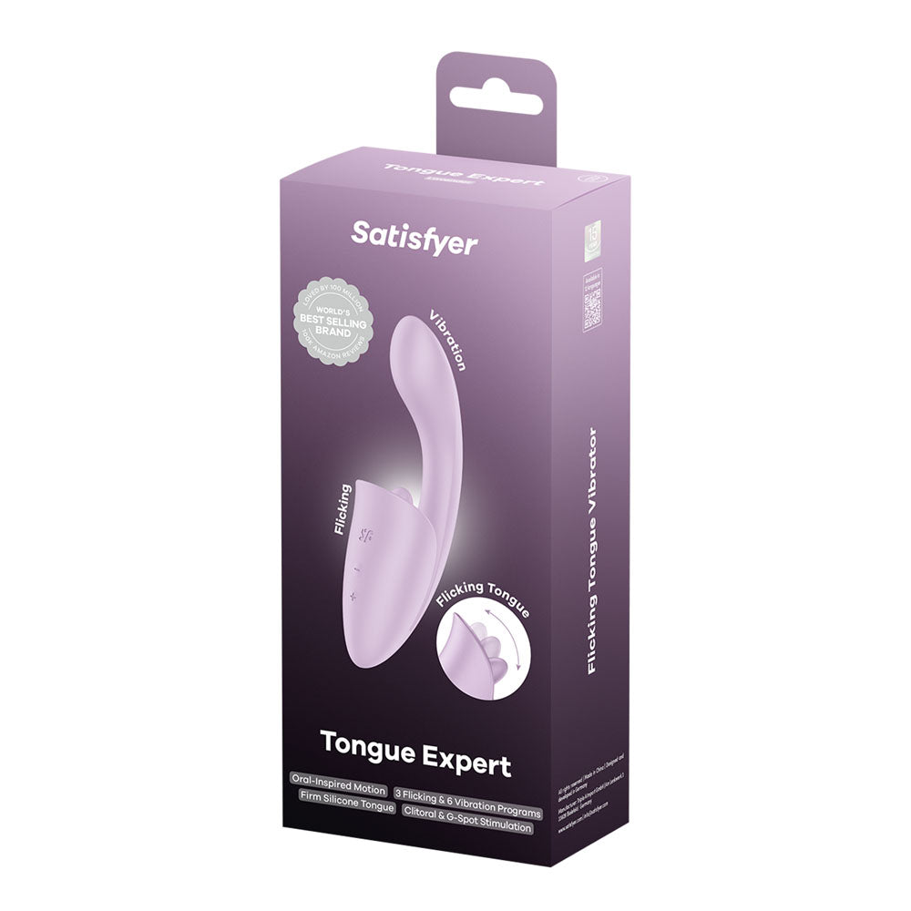Satisfyer Tongue Expert - Violet 18 cm USB Rechargeable Vibrator with Flicking Clit Stimulator - Hush Store Sydney 