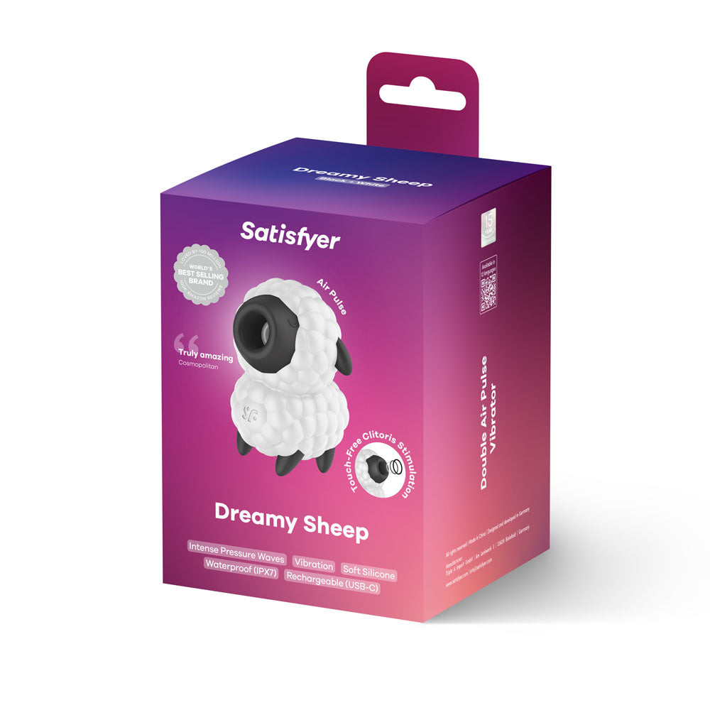 Satisfyer Dreamy Sheep - White/Black USB Rechargeable Vibrating Air Pulse Stimulator - Hush Store Sydney 