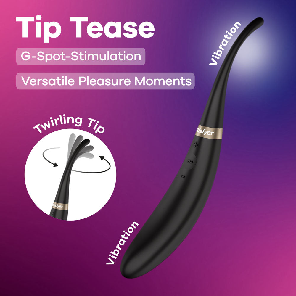 Satisfyer Tip Tease - Black - Black USB Rechargeable Vibrator with Twirling Tip - Hush Store Sydney 