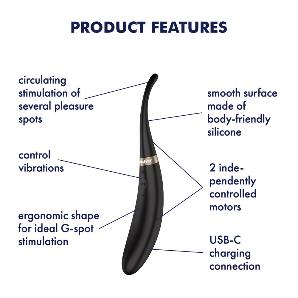 Satisfyer Tip Tease - Black - Black USB Rechargeable Vibrator with Twirling Tip - Hush Store Sydney 