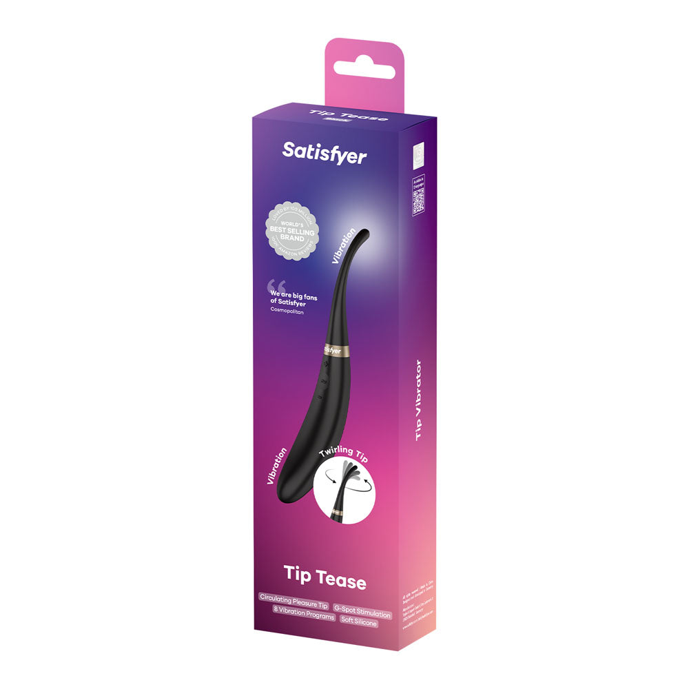 Satisfyer Tip Tease - Black - Black USB Rechargeable Vibrator with Twirling Tip - Hush Store Sydney 
