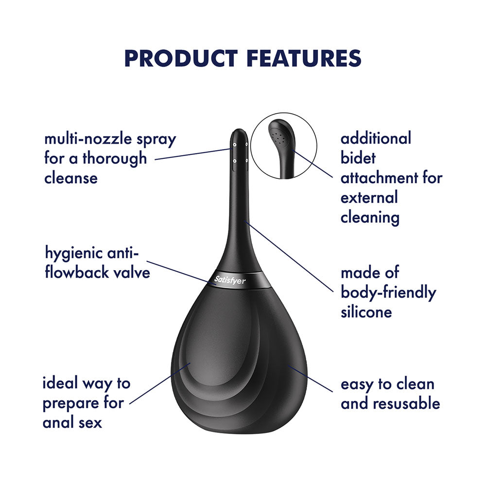 Satisfyer Clean & Play 2-in-1 - Black Unisex Douche with 2 Nozzles