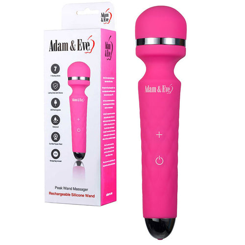 Adam & Eve Peak Wand Massager - Pink 19.1 cm USB Rechargeable Massager Wand - Hush Store Sydney 
