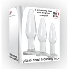 Adam & Eve Glass Anal Training Trio - Clear Glass Butt Plugs - Set of 3 Sizes