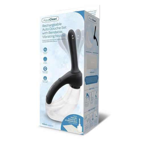 AquaClean Rechargeable Auto Douche Set with Bendable Vibrating Nozzle - 440 ml Capacity with Free Travel Douche Included - Hush Store Sydney 