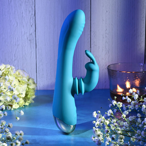 Adam & Eve SHIMMY & SHAKE VELVET RABBIT - Blue 22.4 cm USB Rechargeable Rabbit Vibrator - Hush Store Sydney 