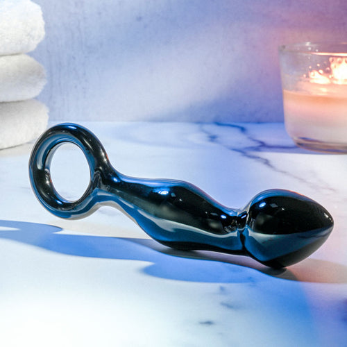 Adam & Eve ADAMS GLASS PROSTATE MASSAGER - Black Glass 16.6 cm Prostate Massager - Hush Store Sydney 