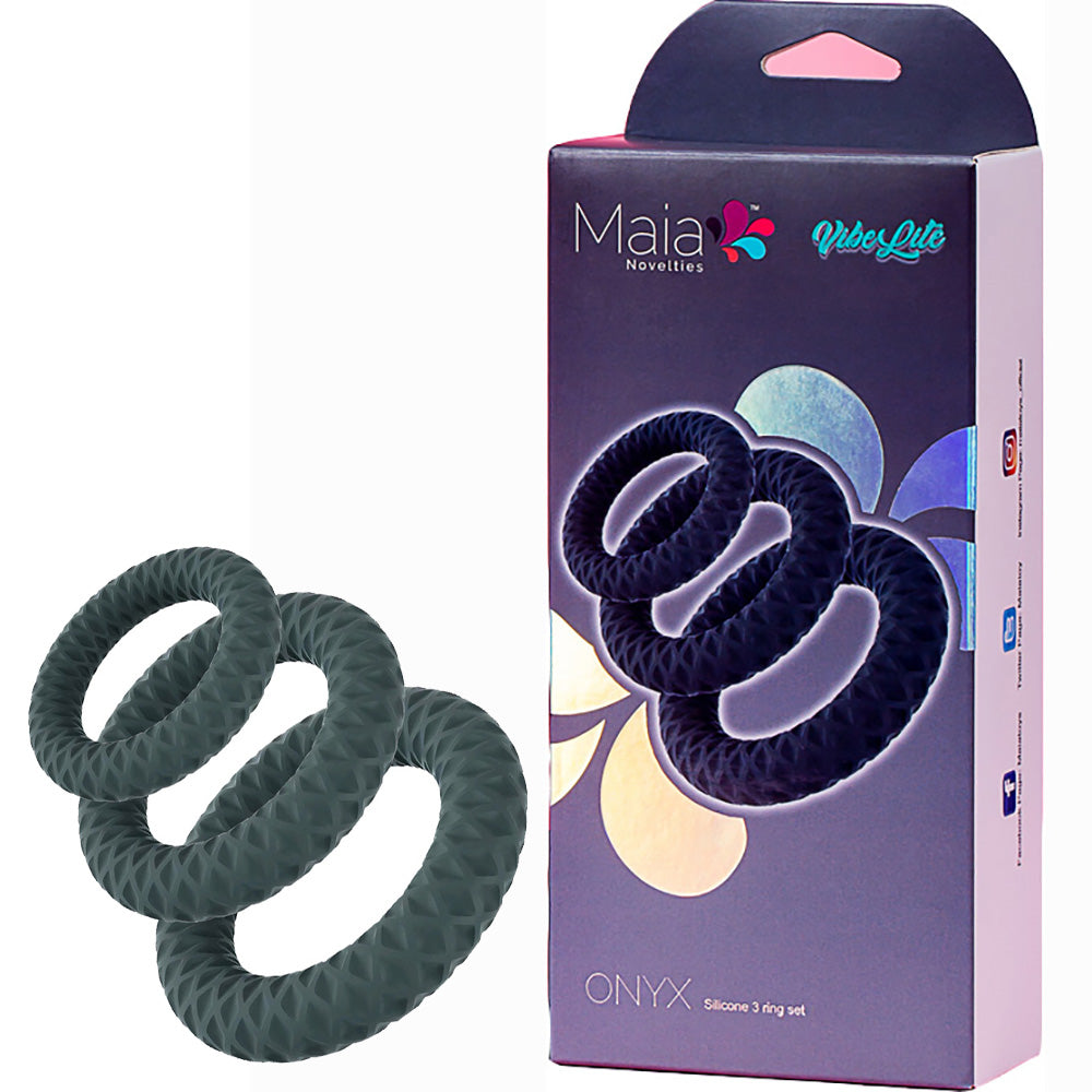 Maia ONYX - Grey Cock Ring Set - Set of 3 Sizes - Hush Store Sydney 