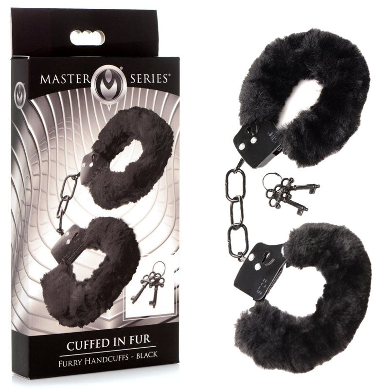 Master Series Cuffed in Fur - Black Fluffy Handcuffs - Hush Store Sydney 